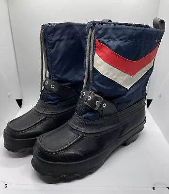 Mens Vtg TRAX Steel Shank Winter Snowmobile Snow Boots Navy Size 9 Wool Liner • $34.98