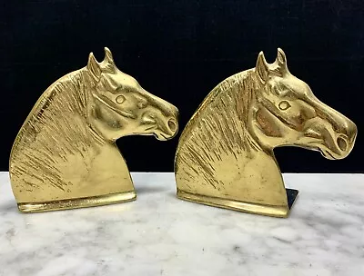 Vintage Brass Metal PERCHERON 2 Horse Head Bookends Set Virginia Metalcrafters • $28