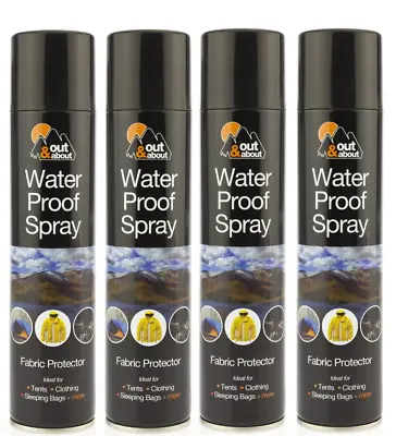 4 X WATERPROOF SPRAY FOR TENT CLOTH SHOES FISHING CAMPING FABRIC PROTECTOR 300ml • £10.99