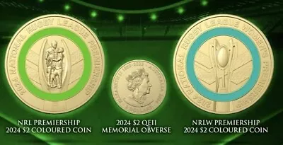 2024 Australia NRL Men’s And NRLW Women’s Premierships Coloured $2 Coins • $13.90