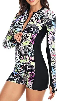 Uniquebella Women's Rash Guard Front Zip Swimsuit Swimming Costume BNWT • £14.95