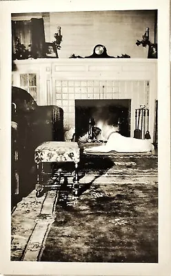 Vintage Old 1950's Still Life Photo Of Dog Resting In Front Of Fireplace & Clock • $7.99