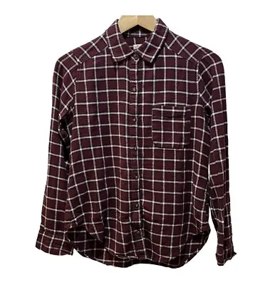 Hollister - XS Extra Small- Ladies Men Shirt Maroon Cheque  Squares Long Sleeve • £6.99