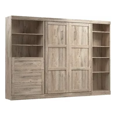 Pemberly Row Full Murphy Bed With Shelving And Drawers (120W) In Rustic Brown • $3401.18