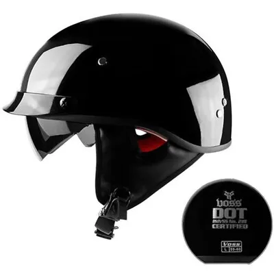 DOT Motorcycle Helmets Half Helmet Scooter Helmet With Sun Visor Glossy Black • $69.99