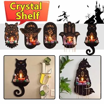 Crystal Decorative Shelf Wooden Carving Handicraft Rack Candle Holder Home Decor • £5.39