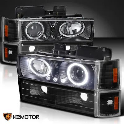 $99.38 • Buy Fits 94-98 GMC C10 Sierra C/K 1500 2500 Black Projector Headlights+Corner+Bumper