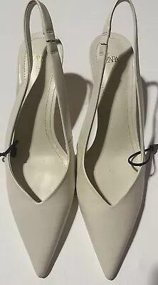 NEW ZARA Beige Slingback Faux Patent Leather Pointed Toe Shoes Sz 40/ US 9.5 • $34.99