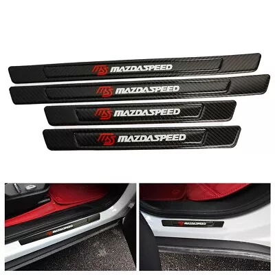 4x Mazdaspeed Black Carbon Fiber Car Door Scuff Sill Cover Panel Step Protector • $35.88