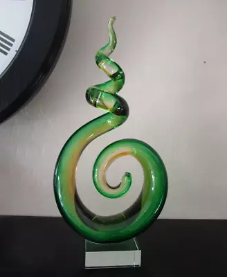 MCM Green Art Glass Figural MODERN Christmas Tree 11   Murano Style • $35