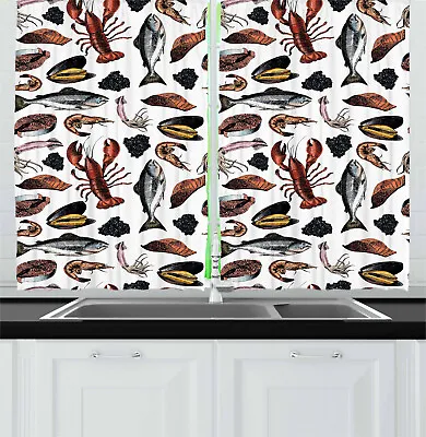 Lobster Kitchen Curtains 2 Panel Set Window Drapes 55  X 39  Ambesonne • $28.99