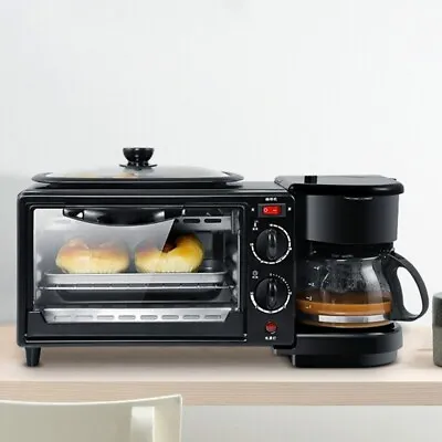 3-in-1 Breakfast Maker: Coffee Griddle Oven! Pizza Toast Eggs - 600W Black • $220