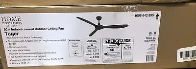 Home Decorators Tager 60in. Indoor/Outdoor Matte Black /Black Blades Ceiling Fan • $128.24