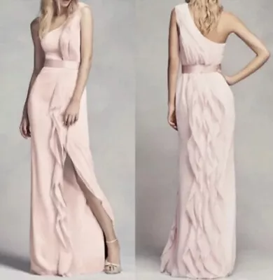 White By Vera Wang Ballet Pink Chiffon Ruffle One Shoulder Bridesmaid Dress 10 • $69.40