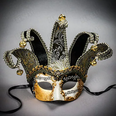 Black Gold Musical Venetian Jolly Jester Masquerade Half Face Eye MardiGras Mask • $23.99