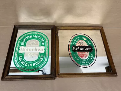 Vintage Lot Of 2 Heineken Mirror Bar Lager Beer Advertising Sign Brewiana • $125