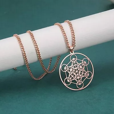 $18.99 • Buy Rose Gold Metatrons Cube Necklace Stainless Steel Sacred Geometry Pendant Chain