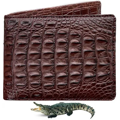 Genuine Crocodile Leather Skin Brown Bifold Wallet Men's Double Side RFID Block • $89