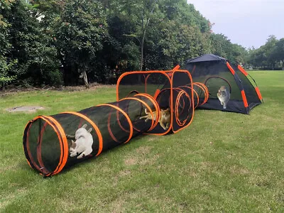 4 In 1 Folding Play Tent Tunnel Cube Compound Pet House For Cat Puppy Dog Rabbit • £17.98