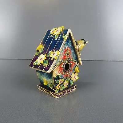 Birdhouse Trinket Box Enameled Floral Rhinestone Solid Perfume Container • $19