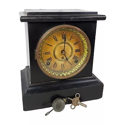 Antique Seth Thomas Mantel Clock Victorian Black Adamantine Style • $99.95