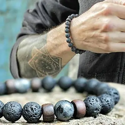 $4.80 • Buy Mens Prayer Mala Beads Lava Rock Stone Chrysocolla Beaded Yoga Diffuser Bracelet