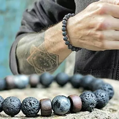 Mens Prayer Mala Beads Lava Rock Stone Chrysocolla Beaded Yoga Diffuser Bracelet • $6.59