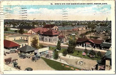 Postcard OH Marion Union Train Depot Station Bird's Eye Aerial View Q2 • $11.04