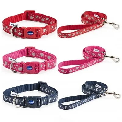 £6.10 • Buy Ancol Dog Collar Or Lead Reflective Bones, Stars, Hearts Strong Adjustable Puppy