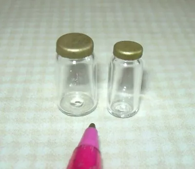 Miniature Pair Of Glass Jars (Large/Small) W/Rustic BRASS Lids: DOLLHOUSE 1:12 • $7.50