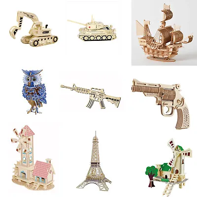 3D Toys Gun Wooden Jigsaw Puzzle Kids Toy Model DIY Mechanical Assembly Kit Gift • £5.78