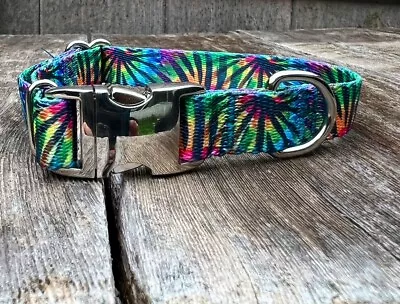 5/8   Thin Small Rainbow Tie Dye Striped Dog Collar With Aluminum Buckle USA • $11.55