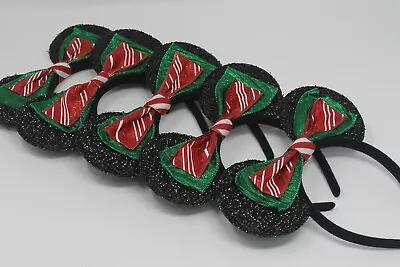 Disney Mickey Ears Christmas Sparkle Red Green Ribbons 5 Piece Lot • $24.95