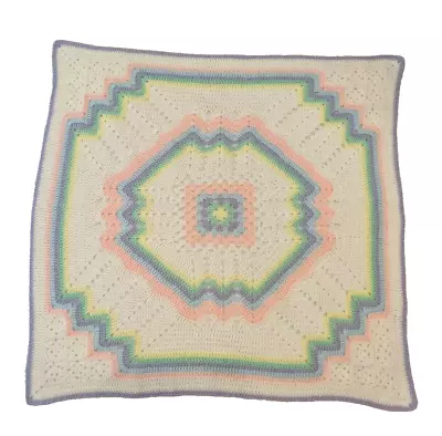 Crochet Baby Afghan Crib Blanket Pastel Colors 34  X 35  Handmade • $19.99