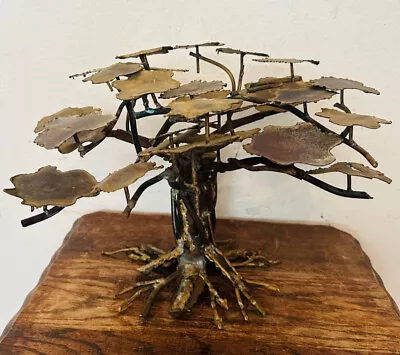 Mid Century Vintage Patinated Brass Bronze Bonsai Tree Sculpture 10  Tall • $110