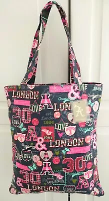 BN Accessorize Navy Love London Bird/Butterfly/Script Print Shopper Canvas Bag  • £12