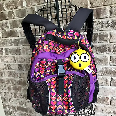 The Childrens Place Backpack Purple Red Hearts + McDonalds Smiley Face Toy • $14.95
