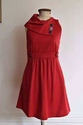 Size 6 Monteau Red Sleveless 50s Style Winter Dress With Asymmetric Collar • $30