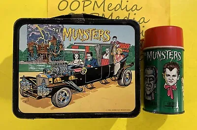 1965 THE MUNSTERS THERMOS Metal Lunch Box & Bottle SET (Kayro-Vue) RARE RED CAP • $599.99