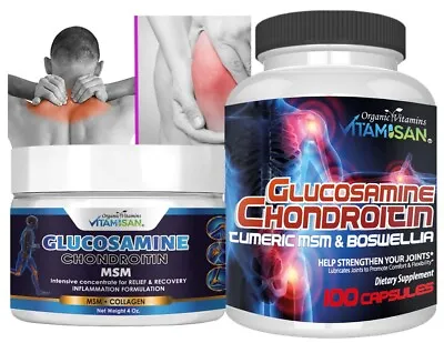 $18.99 • Buy Glucosamine & Chondroitin 4 Oz Cream With MSM & Collagen Kit Joint Muscle 100 Ca