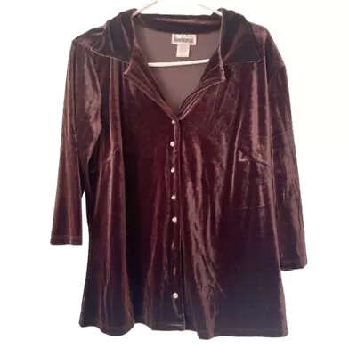 Vintage Y2K Velvet Button Up Shirt Top Blouse 1X Womens Retro Disco Plus Size • £30.88