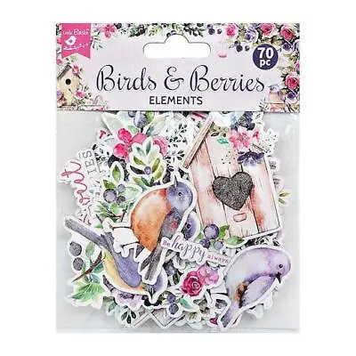 Little Birdie Ephemera Glittered Embellishments 70pcs - Birds & Berries • £2.99