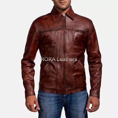 Western Basic Men Collar Genuine Sheepskin 100% Leather Jacket Fashion Coat • $123.67