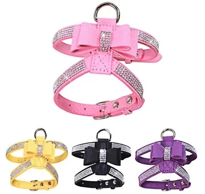 £26.99 • Buy Dog Harness Bling Rhinestone Collar Velvet Leather Leash Small Puppy Chihuahua