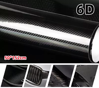 50cm X1.52M Gloss Black Carbon Fibre Fiber Vinyl Car Wrap Air Release Film 6D • $31.34