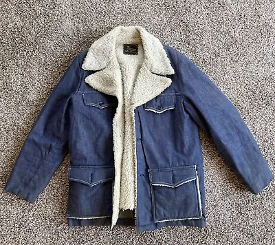 Amazing Condition - Vintage  Western / Ranch Denim Faux Shearling Coat / Jacket • $40