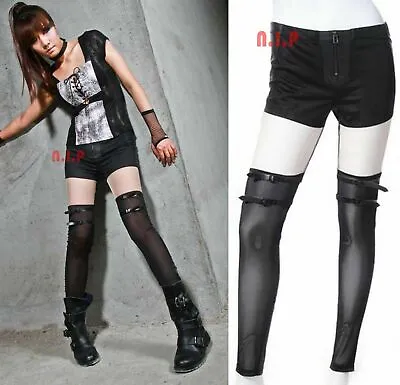 Steampunk Black Mesh Suspender Contrast Goth Punk Visual Kei Rave Leggings Pants • $79.96