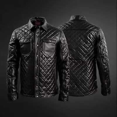 Men Black Leather Padded Long Sleeve Shirt Genuine Lambskin Leather Jacket • $109.69