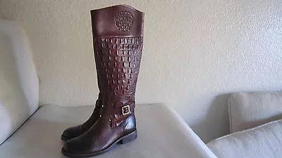 Vince Camuto FLAVIAN Brown Leather Croc Knee High Tall Riding Boot Sz 6.5 • $58.80