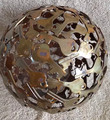 Welded Metal Key Ball 8  Sphere Sculpture Decorative Brass Tone Steampunk Decor • $30
